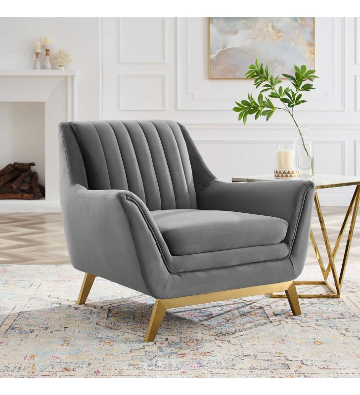 Winsome Channel Tufted Performance Velvet Armchair in Gray - Lexmod