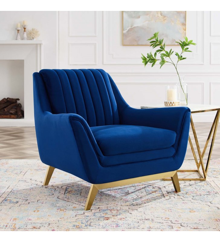 Winsome Channel Tufted Performance Velvet Armchair in Navy - Lexmod