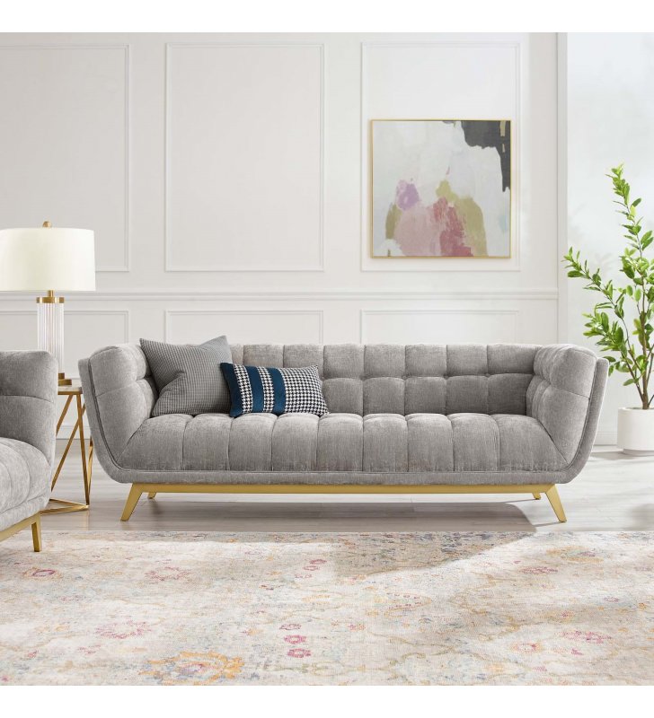 Bestow Crushed Performance Velvet Sofa in Light Gray - Lexmod