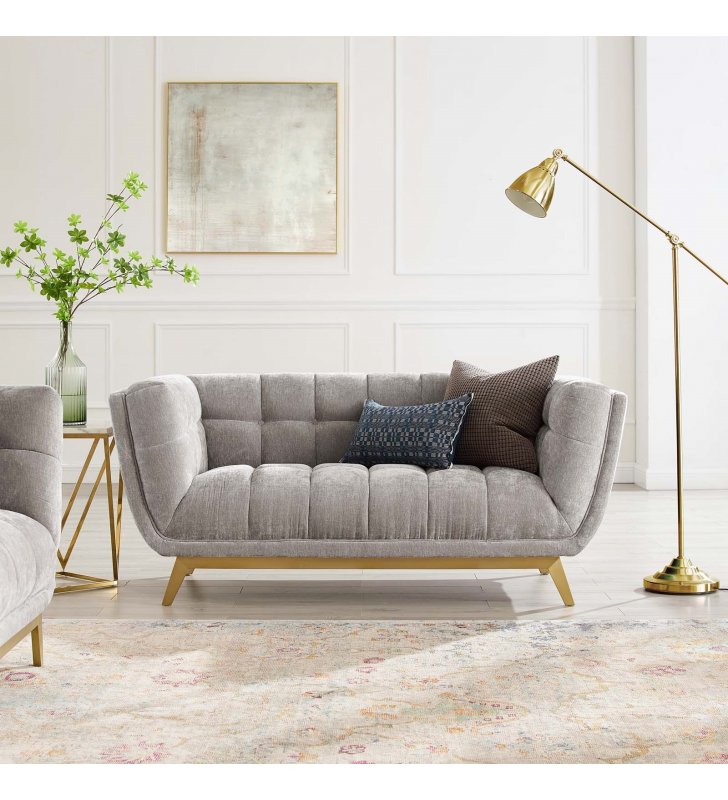 Bestow Crushed Performance Velvet Loveseat in Light Gray - Lexmod