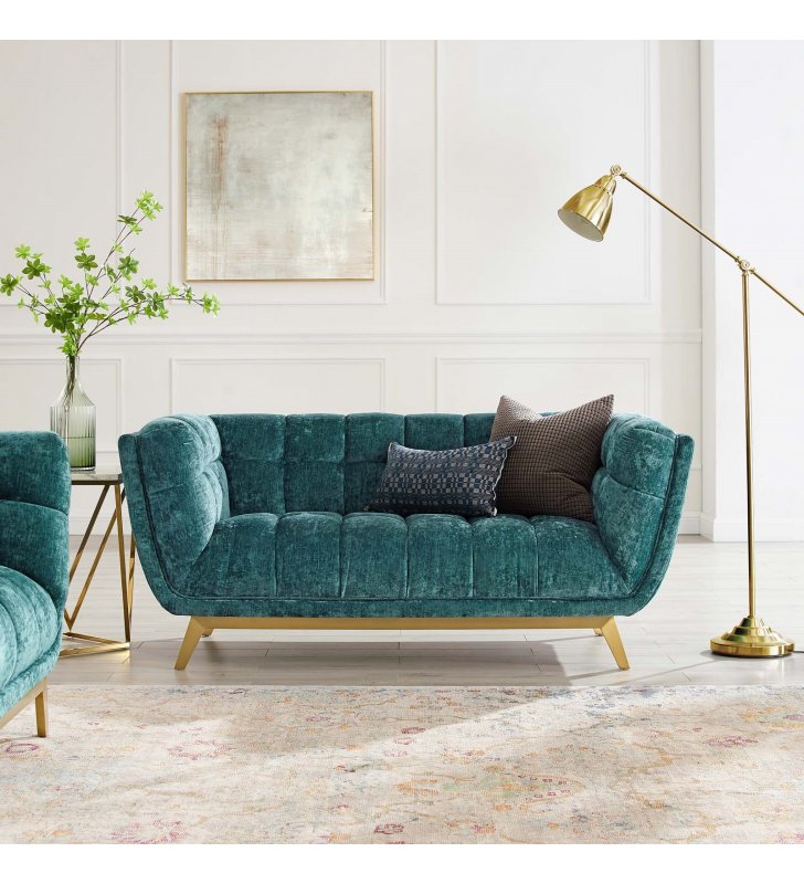 Bestow Crushed Performance Velvet Loveseat in Teal - Lexmod