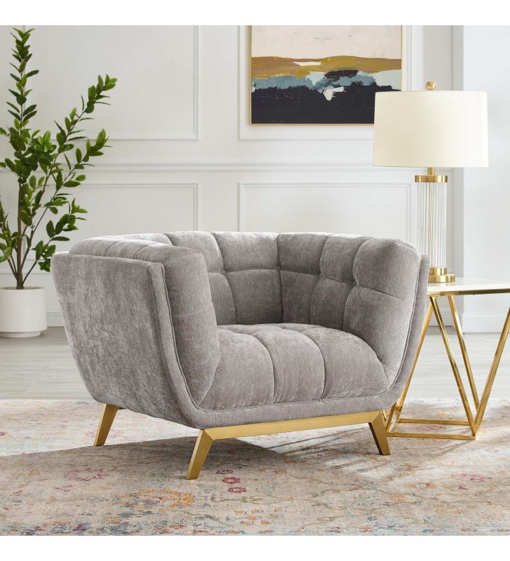 Bestow Crushed Performance Velvet Armchair in Light Gray - Lexmod