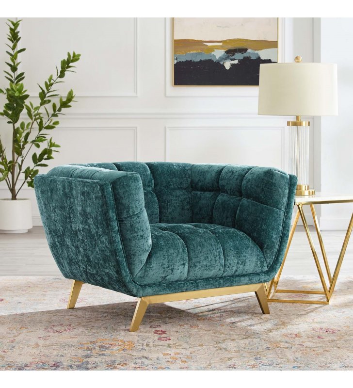 Bestow Crushed Performance Velvet Armchair in Teal - Lexmod