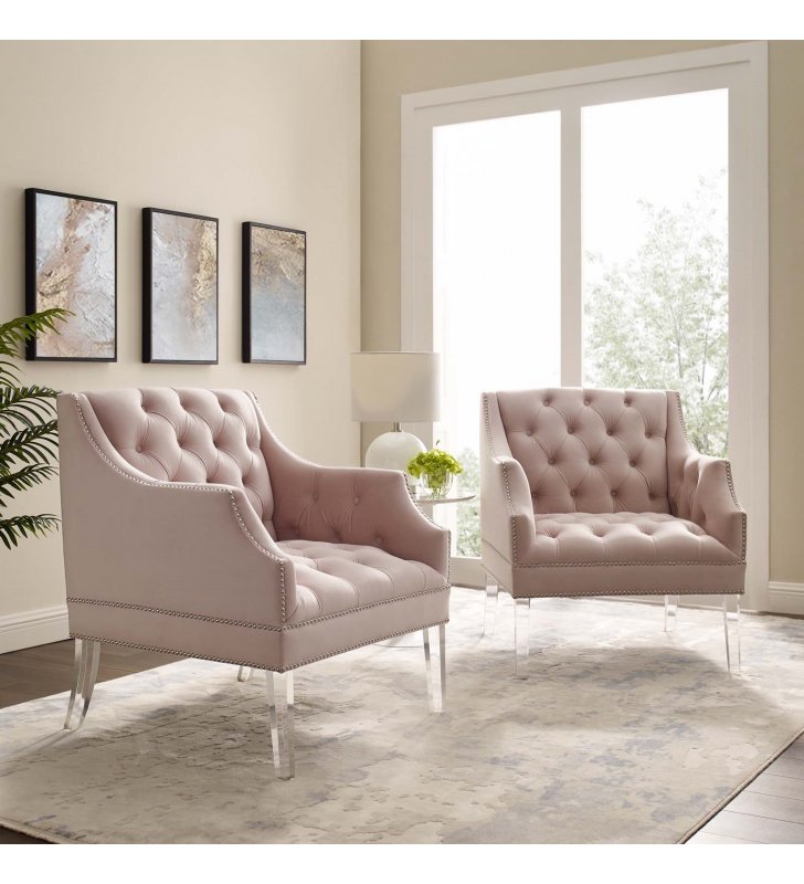 Proverbial Armchair Performance Velvet Set of 2 in Pink - Lexmod