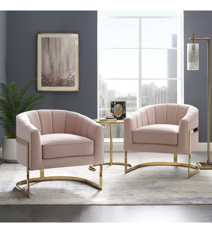 Esteem Accent Armchair Performance Velvet Set of 2 in Pink - Lexmod