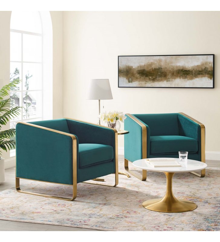 Visualize Armchair Performance Velvet Set of 2 in Green - Lexmod