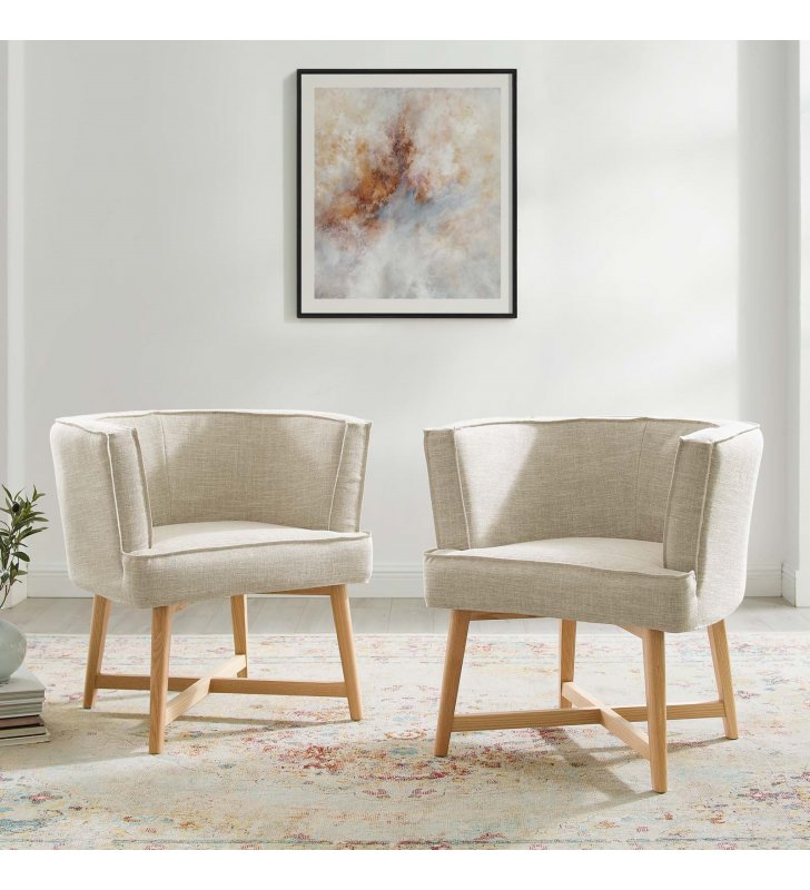 Anders Accent Chair Upholstered Fabric Set of 2 in Beige - Lexmod