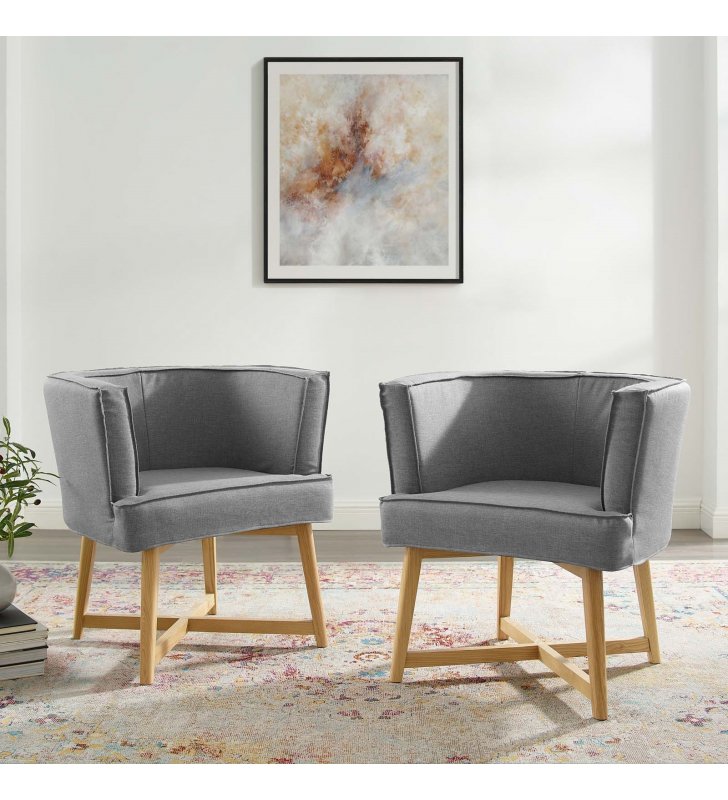 Anders Accent Chair Upholstered Fabric Set of 2 in Light Gray - Lexmod