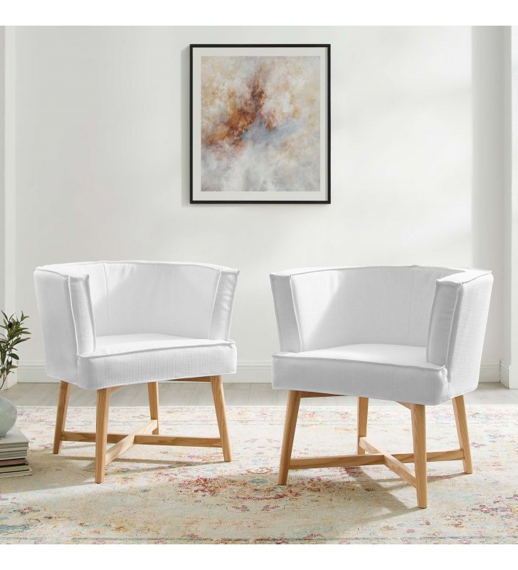Anders Accent Chair Upholstered Fabric Set of 2 in White - Lexmod