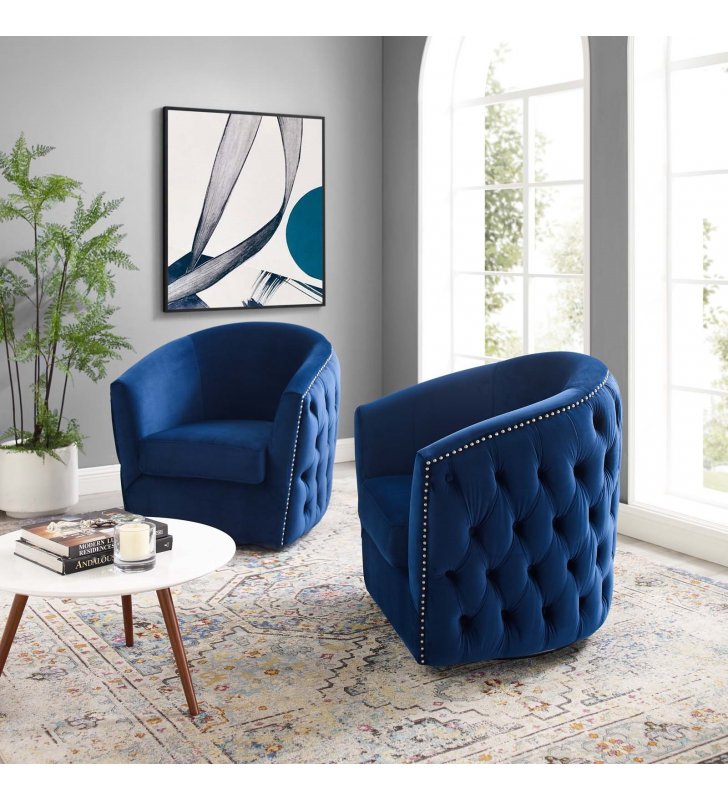 Rogue Armchair Performance Velvet Set of 2 in Navy - Lexmod