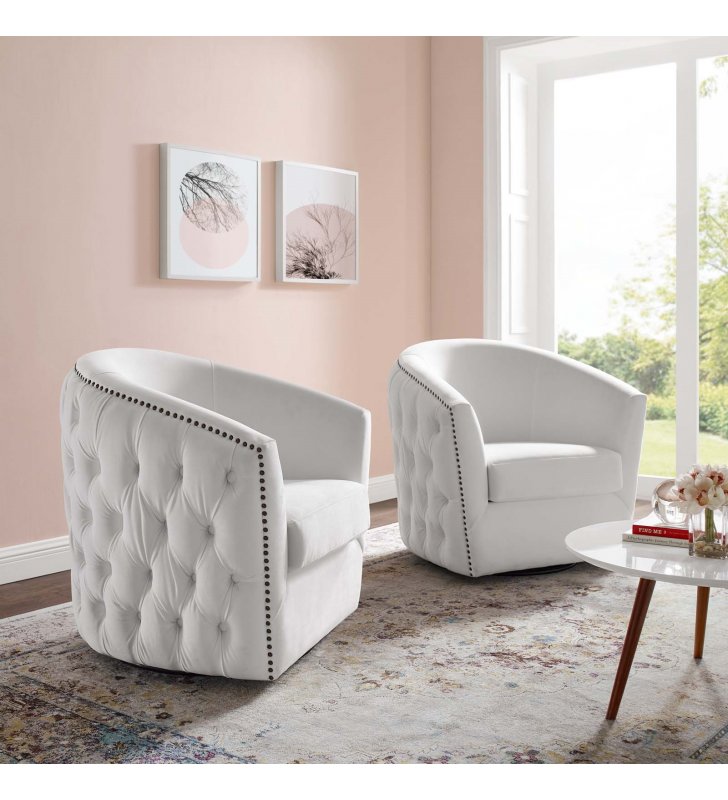 Rogue Armchair Performance Velvet Set of 2 in White - Lexmod