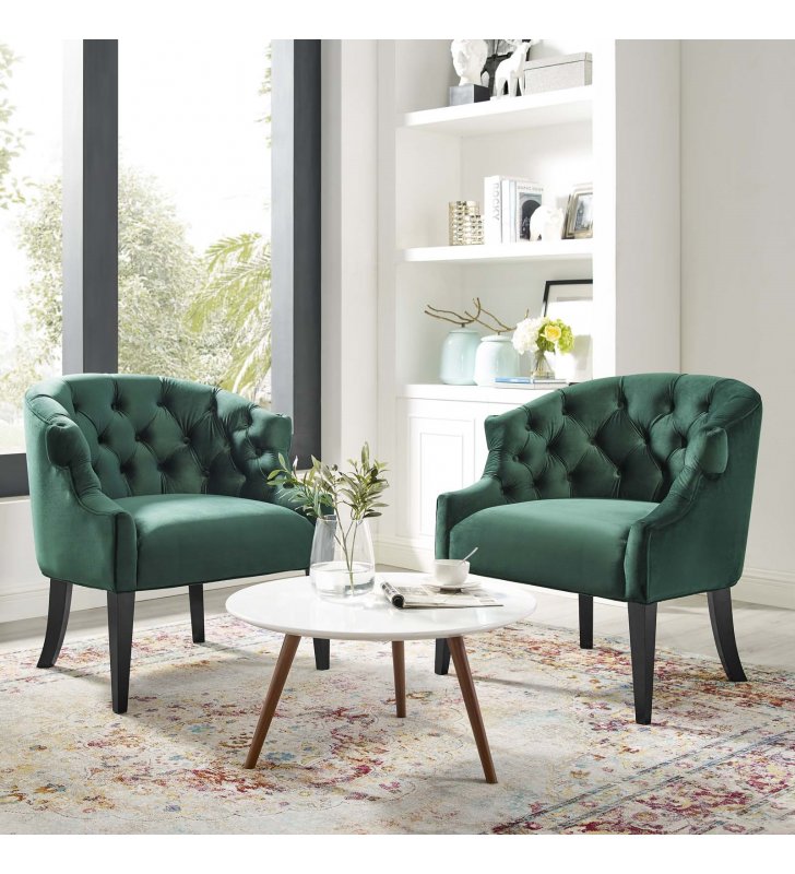 Precept Armchair Performance Velvet Set of 2 in Green - Lexmod