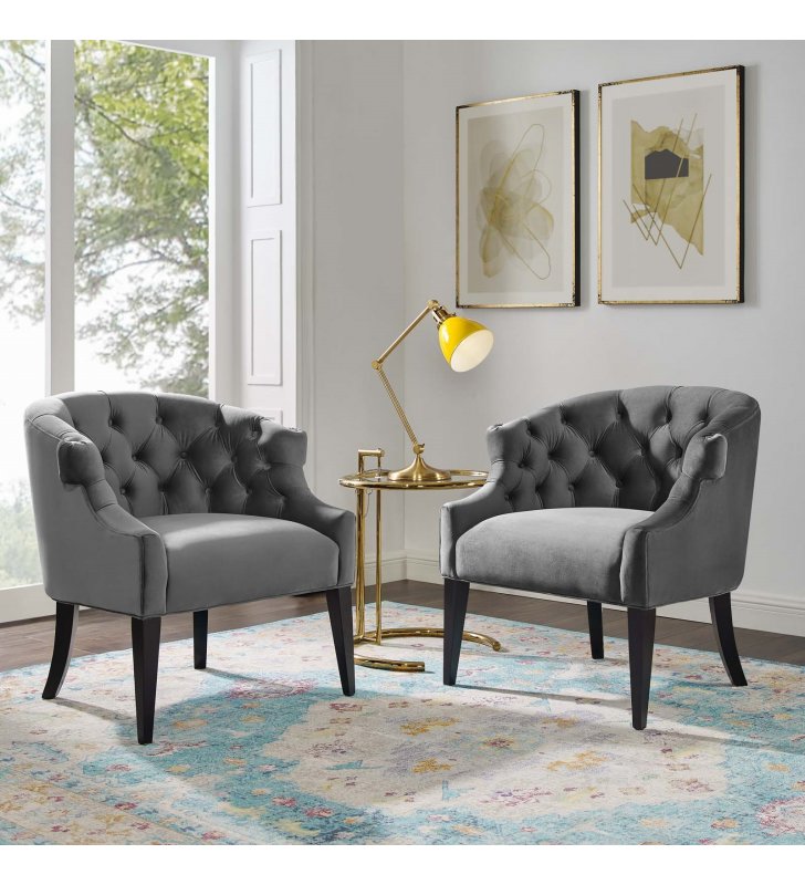 Precept Armchair Performance Velvet Set of 2 in Gray - Lexmod