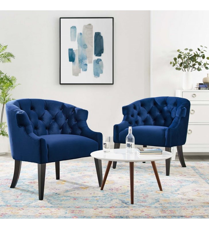Precept Armchair Performance Velvet Set of 2 in Navy - Lexmod