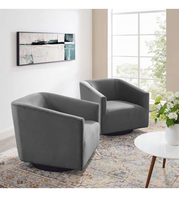 Twist Swivel Chair Performance Velvet Set of 2 in Gray - Lexmod