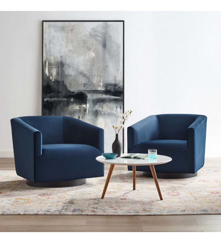 Twist Swivel Chair Performance Velvet Set of 2 in Midnight Blue - Lexmod