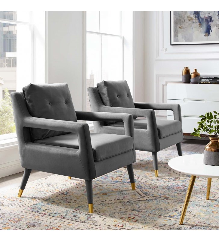 Premise Armchair Performance Velvet Set of 2 in Gray - Lexmod