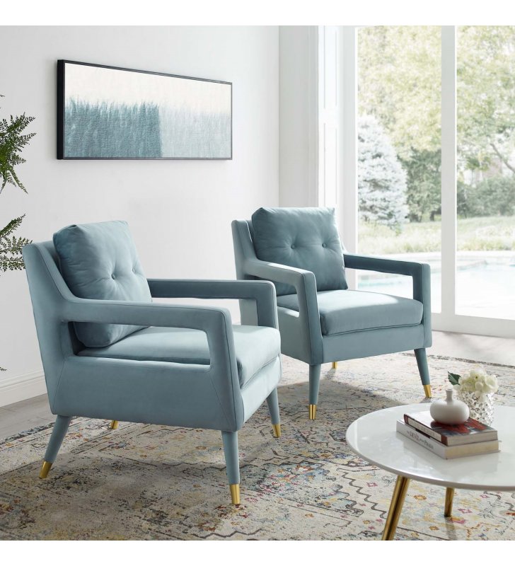 Premise Armchair Performance Velvet Set of 2 in Light Blue - Lexmod