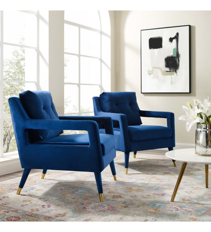 Premise Armchair Performance Velvet Set of 2 in Navy - Lexmod