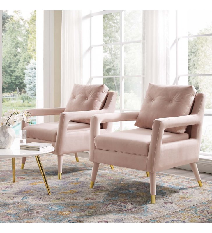 Premise Armchair Performance Velvet Set of 2 in Pink - Lexmod