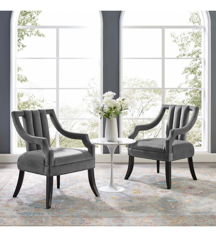 Harken Accent Chair Performance Velvet Set of 2 in Gray - Lexmod