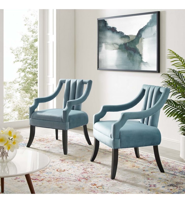 Harken Accent Chair Performance Velvet Set of 2 in Light Blue - Lexmod