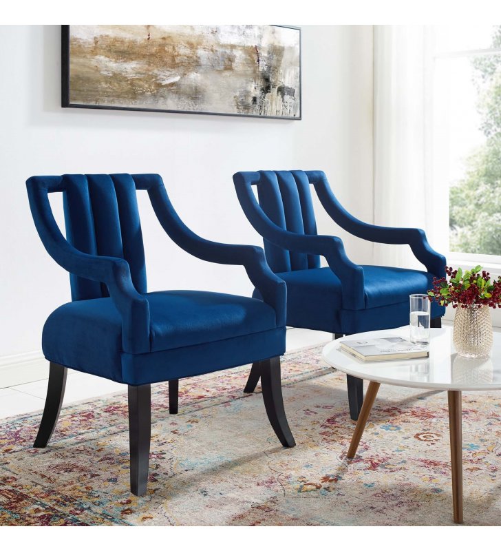 Harken Accent Chair Performance Velvet Set of 2 in Navy - Lexmod