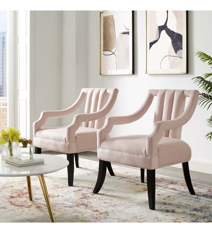 Harken Accent Chair Performance Velvet Set of 2 in Pink - Lexmod
