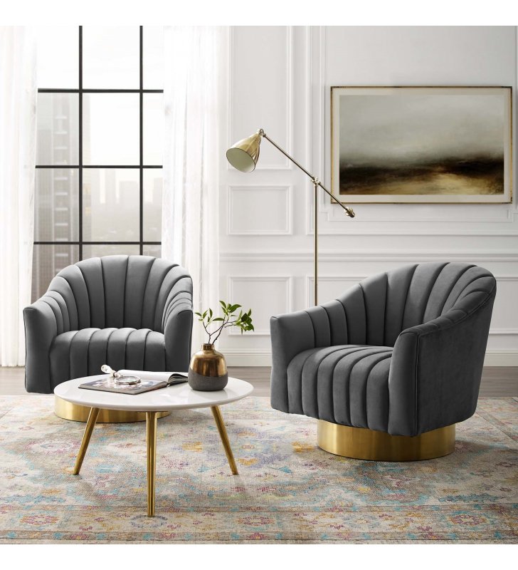 Buoyant Swivel Chair Performance Velvet Set of 2 in Gray - Lexmod