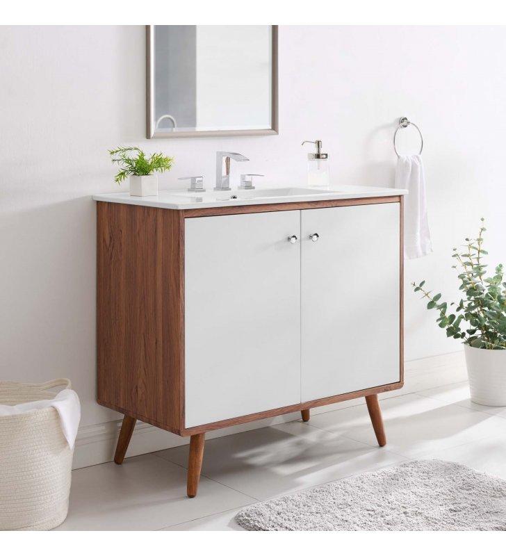 Transmit 36" Bathroom Vanity in Walnut White - Lexmod