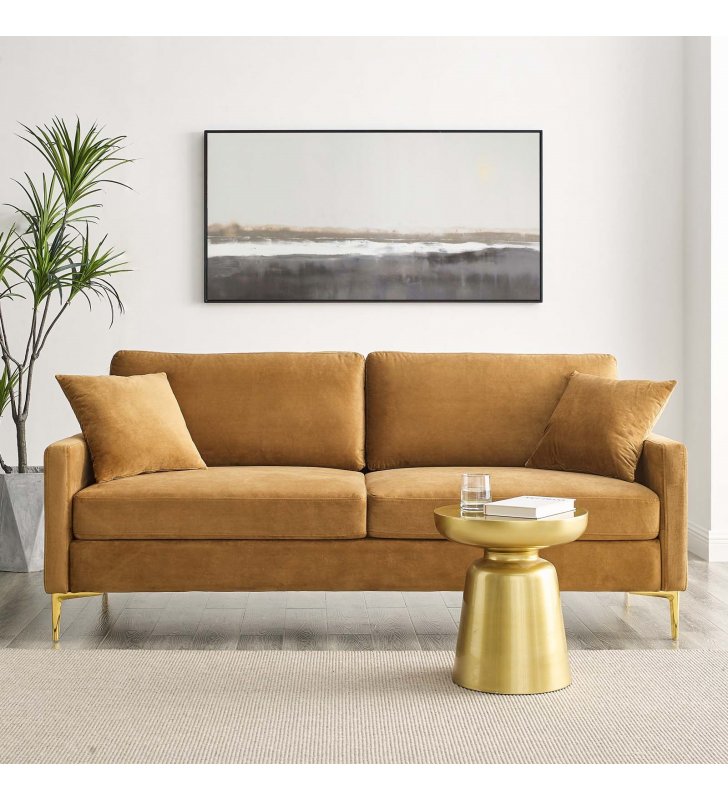 Juliana Performance Velvet Sofa in Cognac - Lexmod