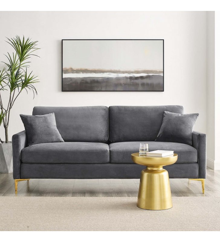 Juliana Performance Velvet Sofa in Gray - Lexmod