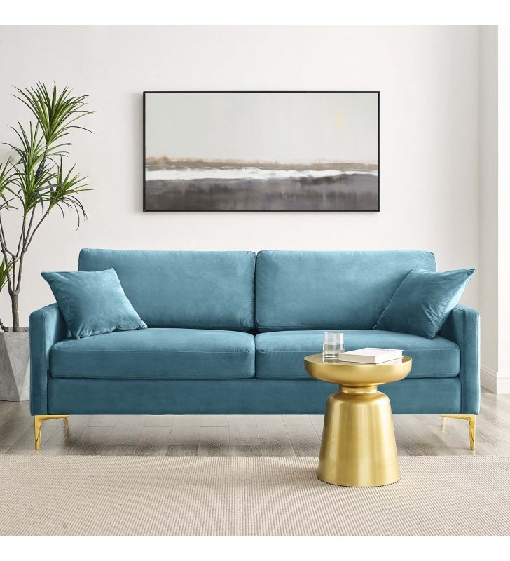 Juliana Performance Velvet Sofa in Sea Blue - Lexmod