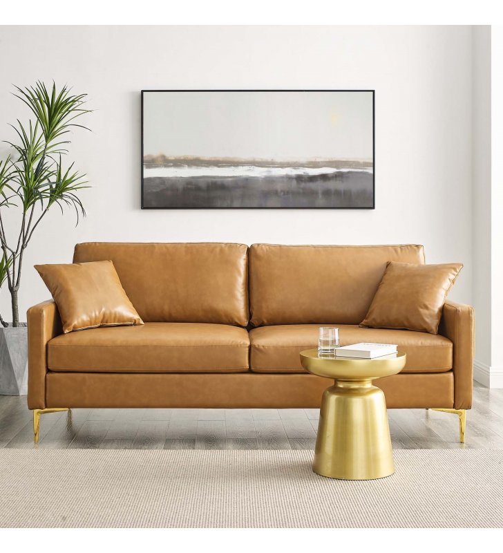 Juliana Vegan Leather Sofa in Tan - Lexmod