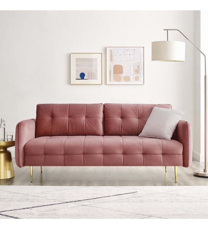 Cameron Tufted Performance Velvet Sofa in Dusty Rose - Lexmod