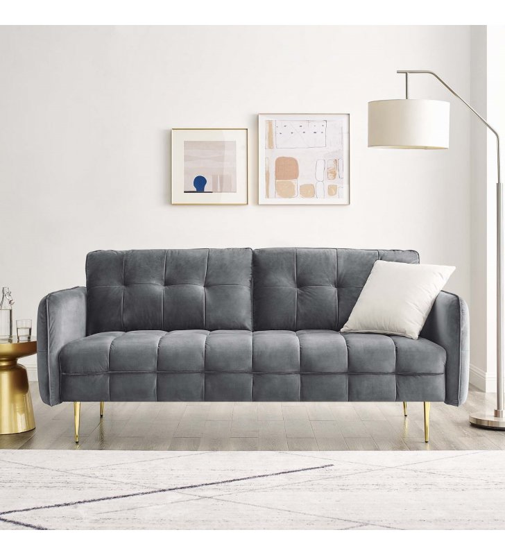 Cameron Tufted Performance Velvet Sofa in Gray - Lexmod