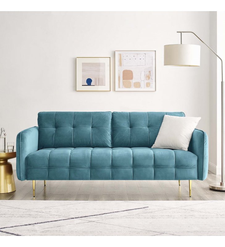 Cameron Tufted Performance Velvet Sofa in Sea Blue - Lexmod