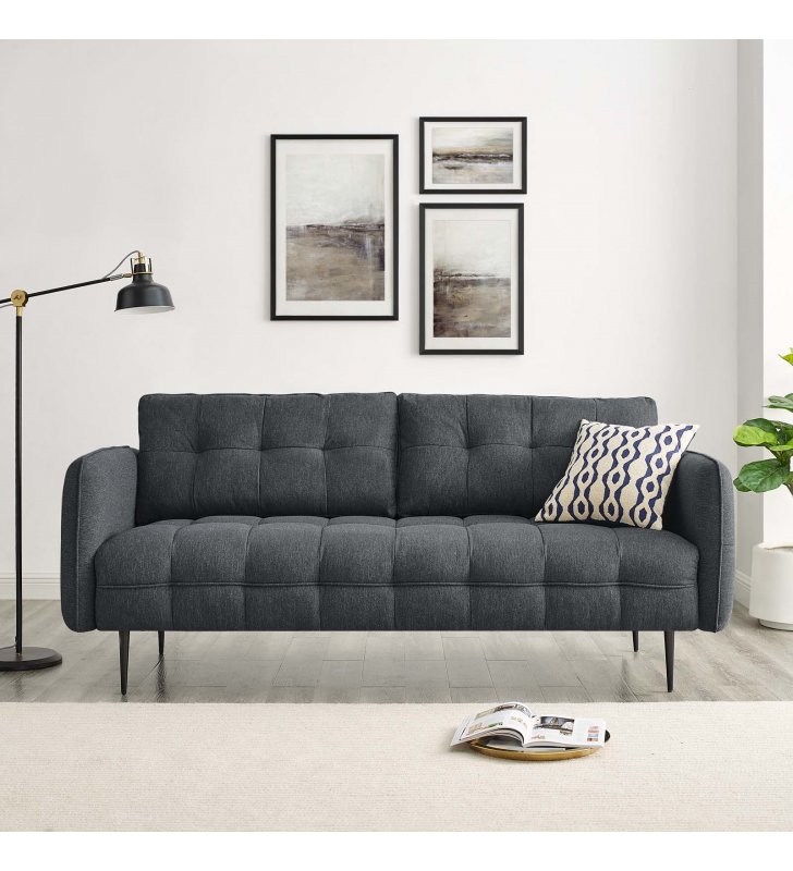 Cameron Tufted Fabric Sofa in Charcoal - Lexmod