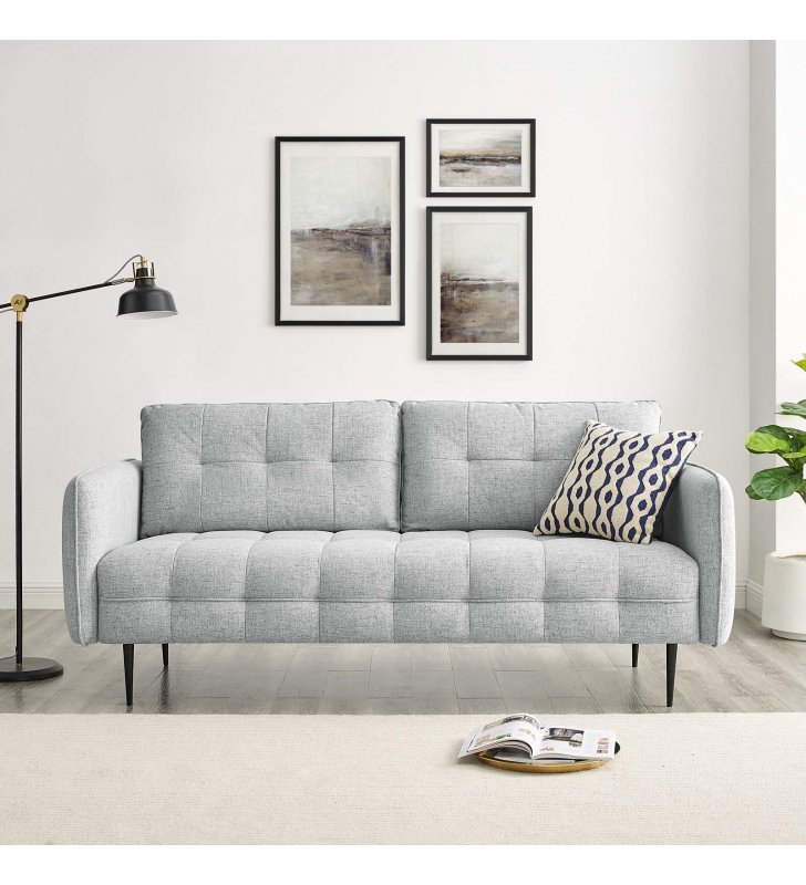 Cameron Tufted Fabric Sofa in Light Gray - Lexmod