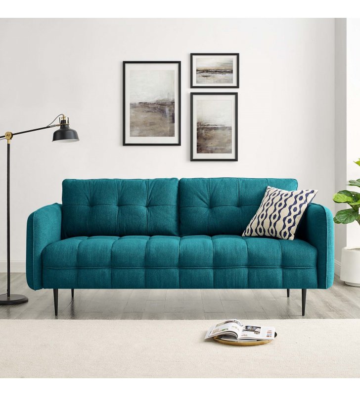 Cameron Tufted Fabric Sofa in Teal - Lexmod