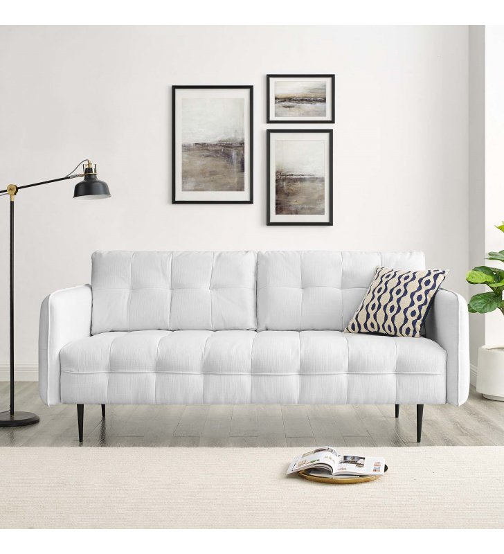 Cameron Tufted Fabric Sofa in White - Lexmod
