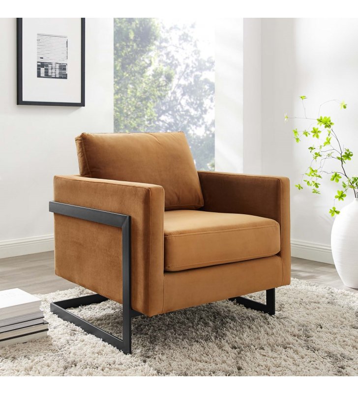 Posse Performance Velvet Accent Chair in Black Cognac - Lexmod