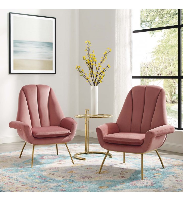 Summit Armchair Performance Velvet Set of 2 in Dusty Rose - Lexmod