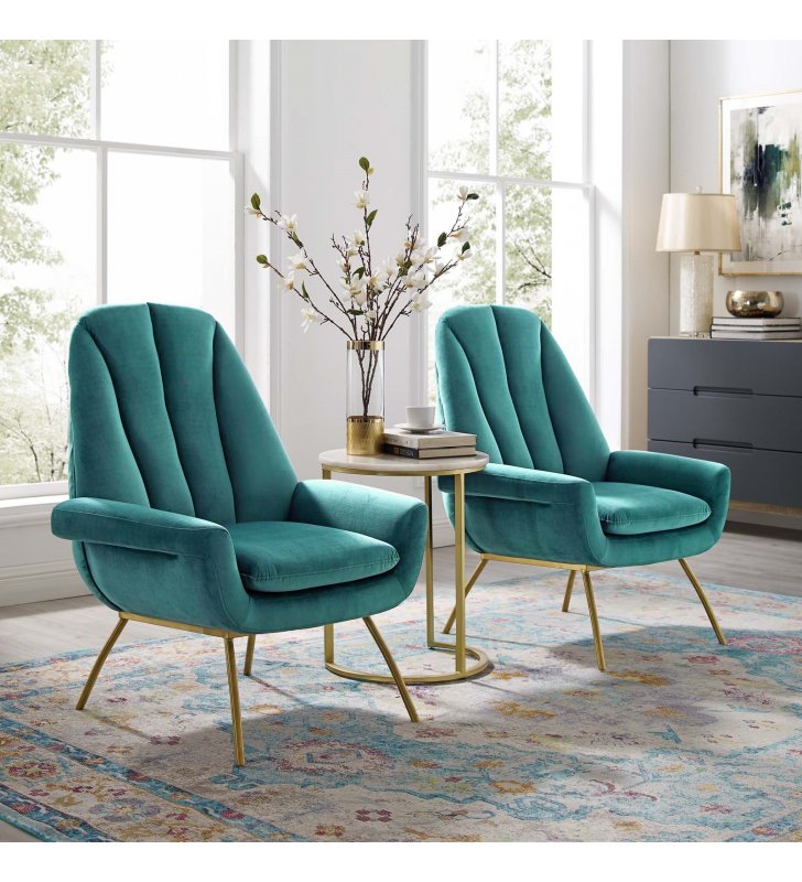 Summit Armchair Performance Velvet Set of 2 in Teal - Lexmod