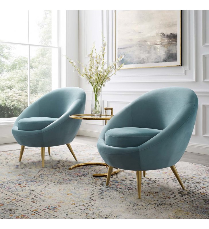 Circuit Accent Chair Performance Velvet Set of 2 in Light Blue - Lexmod