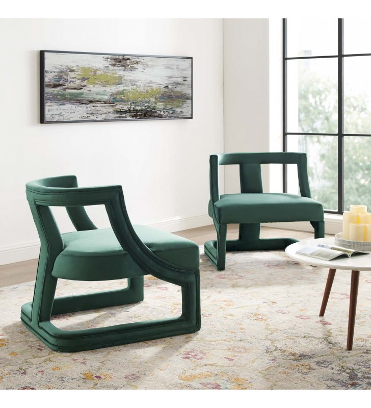 Requisite Armchair Performance Velvet Set of 2 in Green - Lexmod
