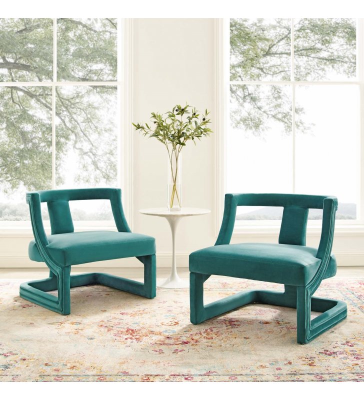 Requisite Armchair Performance Velvet Set of 2 in Teal - Lexmod