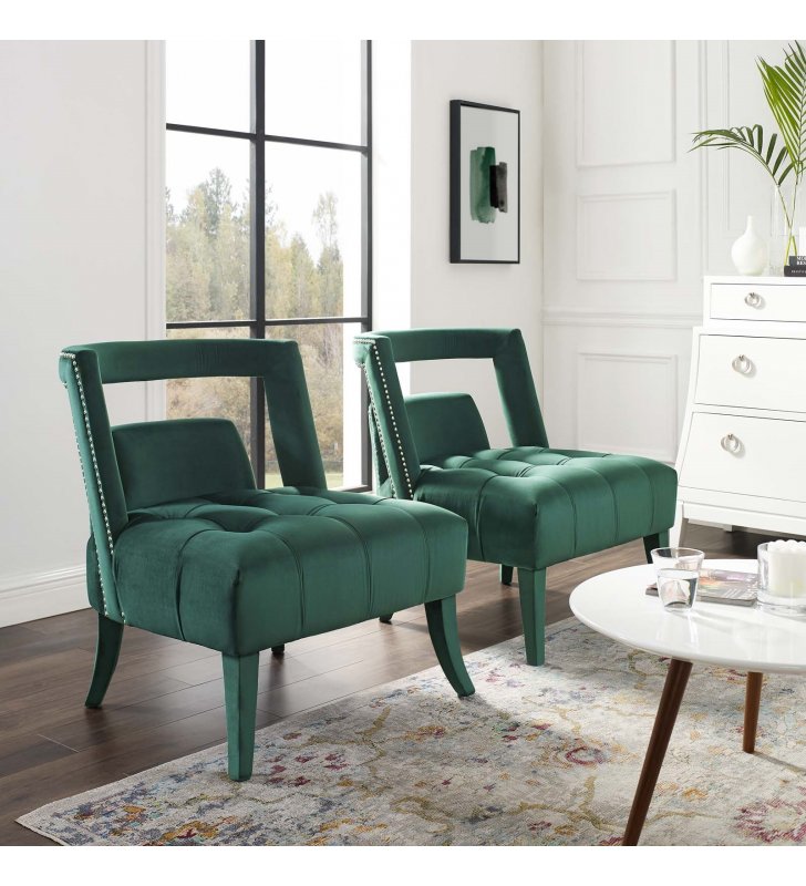 Honor Armchair Performance Velvet Set of 2 in Green - Lexmod