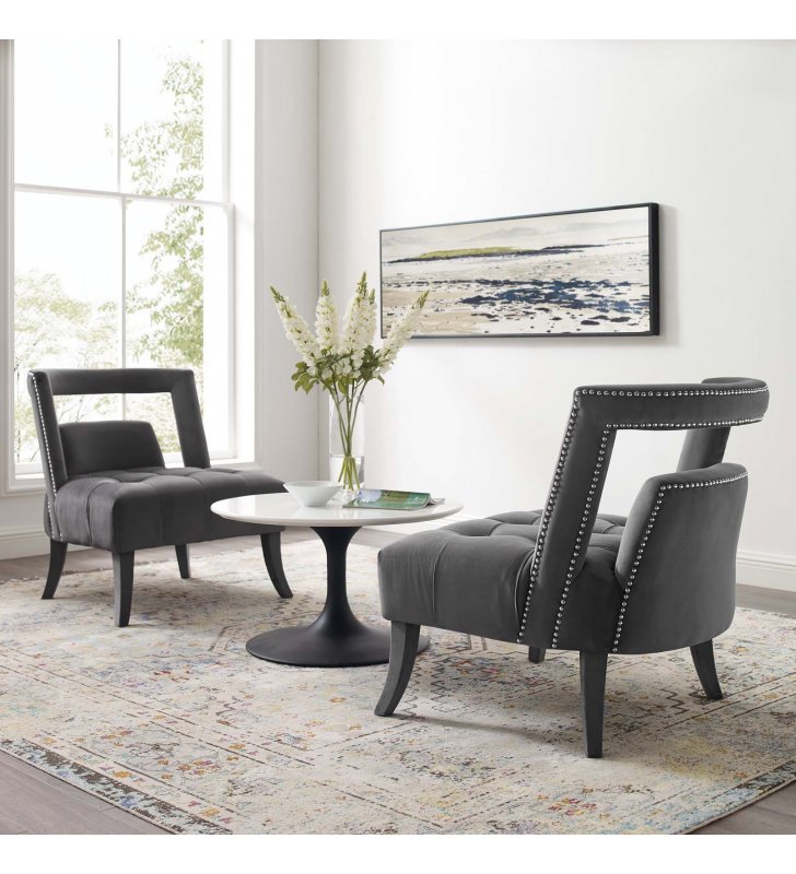 Honor Armchair Performance Velvet Set of 2 in Gray - Lexmod