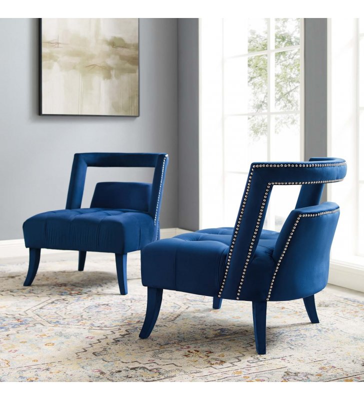 Honor Armchair Performance Velvet Set of 2 in Navy - Lexmod